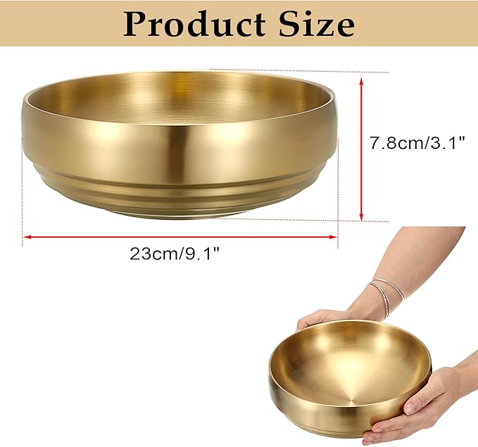 9.1 Inches Stainless Steel Bowl Decorative Key Bowl Golden Serving Bowl for Snack Fruit Dish Round Key Dish for Entryway Table Coffee Table Kitchen Counter