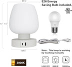 Touch Bedside Table Lamp - Small Lamp for Bedroom with USB C+A Charging Ports 3 Way Dimmable, Nightstand Desk lamp with White Opal Glass Lamp Shade Warm LED Bulb Included, Simple Design Gifts