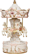 Vintage Carousel Music Box - Rotating Horse Musical Figurine with Rose Floral Design, Ideal Birthday, Christmas, Valentine's Day Gift for Girls, Women, Girlfriend, Mom Home Décor & Gift (Pearl White)