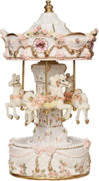 Vintage Carousel Music Box - Rotating Horse Musical Figurine with Rose Floral Design, Ideal Birthday, Christmas, Valentine's Day Gift for Girls, Women, Girlfriend, Mom Home Décor & Gift (Pearl White)