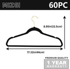 MIZGI Premium Velvet Hangers Pack 60 Pcs Heavyduty - Non Slip Slimline - Velvet Suit Hangers Black - Gold Hooks,Space Saving Clothes Hangers