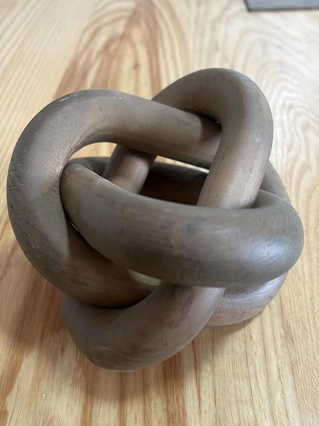 Wood Knot Chain Link Decor - 3 Link Boho Wooden Hand Carved Decorative Wooden Links Knots for Coffee Table Entryway Modern Farmhouse Shelf Decoration (Coffee)