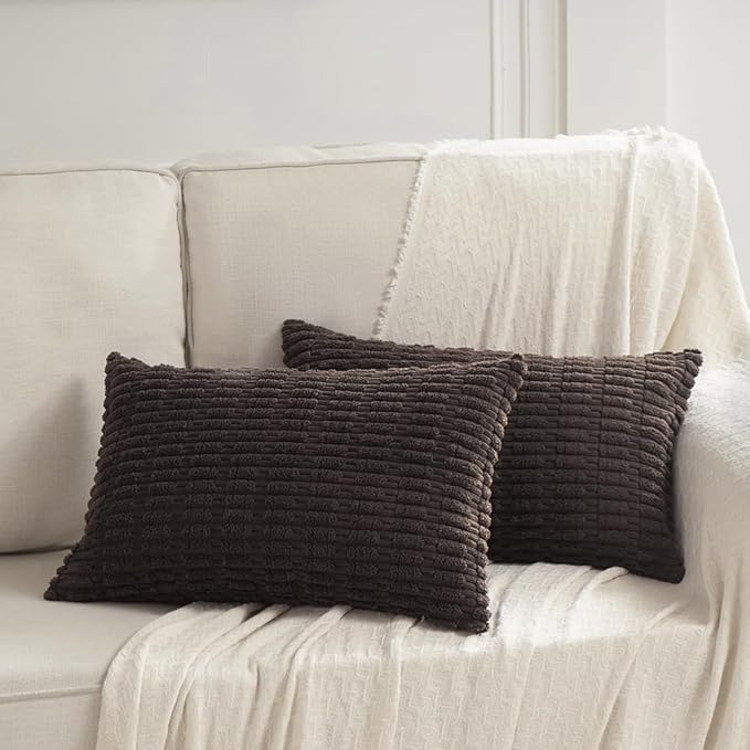 Fancy Homi 4 Packs Decorative Throw Pillow Covers for Living Room Couch Bed, Modern Farmhouse Boho Home Décor Accent Cushion Case, 20" x 12", Dark Brown