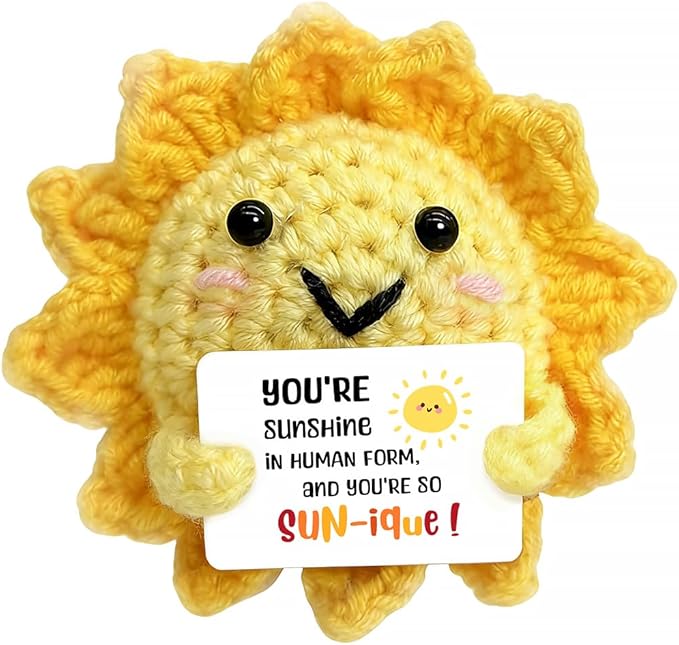 Positive Crochet Sunshine Dolls - Sunshine Gifts for Women, Men & Friend, Handmade Emotional Support Dolls, Uplifting Crochet Emotional Support Buddies | Encouraging Cheer Up Gifts for Anxiety Relief