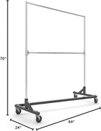 Econoco Commercial Garment Rack - Rolling Clothes Rack, Heavy Duty (Z Rack with Add On Hang Bar, Black)