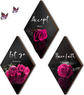 3 Pcs Pink Wall Decor Pink Rose Bathroom Decor Farmhouse Bedroom decor Inspirational Wood Office Wall Art with Accept Let Go Have Faith Sign for Girl Women Living Room Bedroom(12x7 Inch)