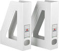 Acrimet Magazine File Holder Bin Storage, Vertical Rack for Documents, Folders and Mail, Durable Plastic Desk Organizer for Office & Home (White Color) (2 Pack)