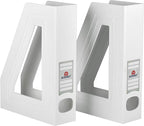 Acrimet Magazine File Holder Bin Storage, Vertical Rack for Documents, Folders and Mail, Durable Plastic Desk Organizer for Office & Home (White Color) (2 Pack)