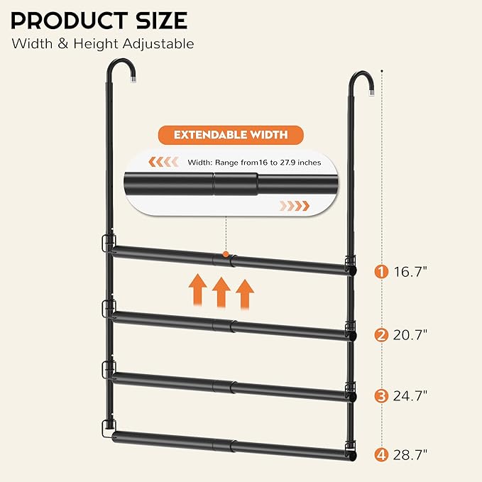 Hanging Closet Rod Adjustable Width Height Closet Rods For Hanging Clothes Black Closet Extender Hanging Rod Clothes Space-Saving Hanging Bar Organizer