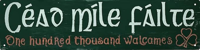 Céad Míle Fáilte Irish Welcome Sign Wall Decor For Living Room Bedroom Dining Garden Bar Cafe Classic Home Accent & Travel Souvenir for House warming & Irish Culture Enthusiasts 4x16 in