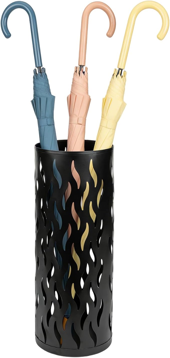 Umbrella Holder, Metal Umbrella Stand for Entryway, Umbrella Storage Rack with 4 Hooks Decor, Home, Office,5.8 × 5.8 × 16.4 (Black)