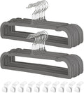 Velvet Pants Hangers with Non Slip Bar, 20 Pack Felt Slack/Trouser Hangers for Closet, Slim Space Saving Closet Perchas Terciopelo 360° Swivel Hook for Tank Top, Bra, Shorts, Jeans, Towel (Grey)
