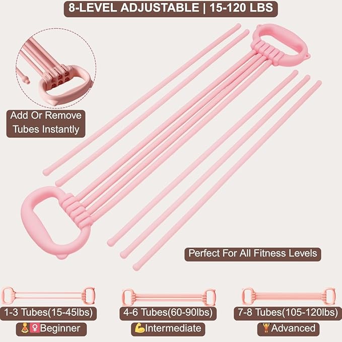 Resistance Bands with Handles - 8 Tube Adjustable Figure 8 Exercise Bands Set for Women & Men, Heavy Duty Workout Bands for Home Gym, Physical Therapy, Strength Training & Full Body Fitness