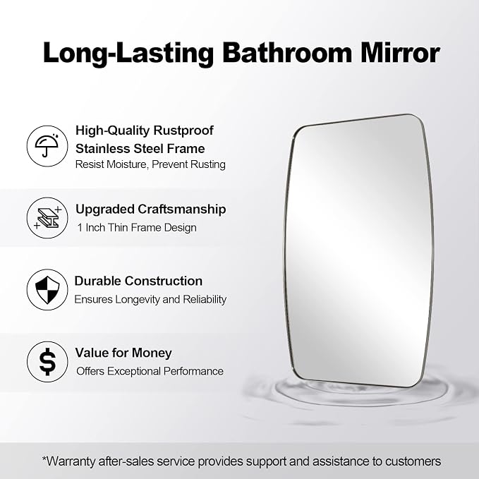 ANDY STAR 18x48 Full Length Wall Mirror, Brushed Nickel Oblong Shaped Body Mirror with Stainless Steel Metal Frame, Rounded Corner Design for Floor and Leaning