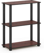 Furinno TURN-S-TUBE Storage Shelves, 3-Tier Book Shelf, Corner Shelf, Toolless Open Shelves, for Organization and Storage, Living Room, Garage, Home Office, Dark Cherry