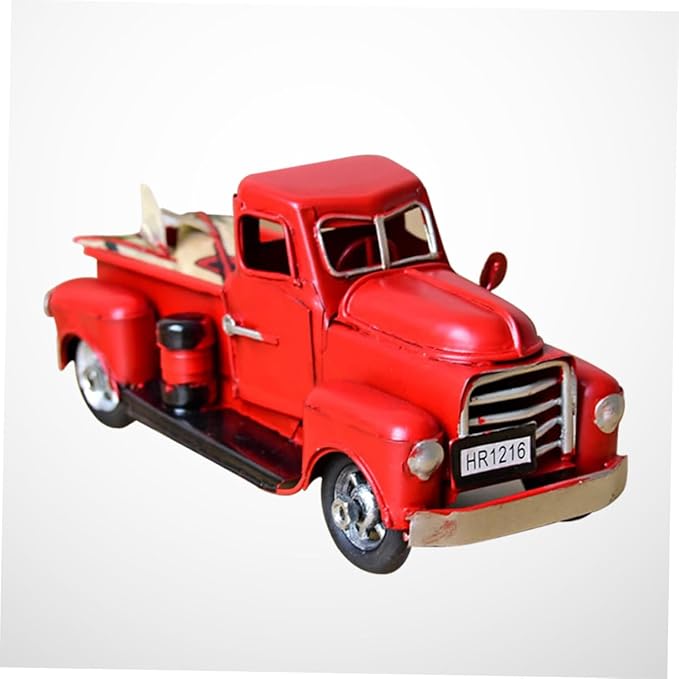 Unomor Vintage Handmade Iron Car Model Red Classic Tabletop Decoration for Home Office Miniature Car Ornament for Lovers and Collectors