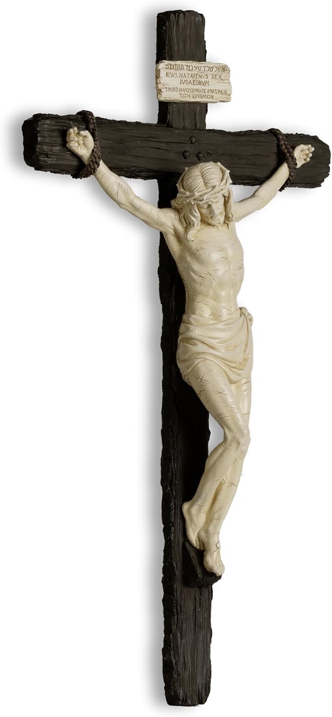 DevotedWalls 20.75" H Catholic Realistic Style Crucifix for Wall, Large realistic Jesus Chirst Cross for Church, Chapels and Home (Black and White Color)