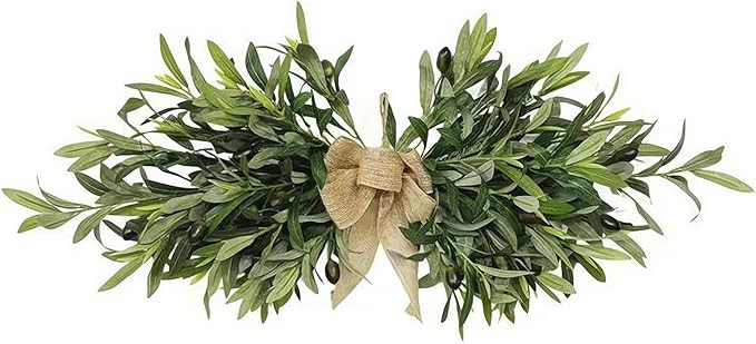 24" Floral Swag,Greenery Swag,Large Artificial Mixed Eucalyptus Leaves Swag,Handmade Front Door Twigs Leaves Greenery Decorative Swag,Spring Floral Swag for Wedding Arch Party Wall Home Garden Decor