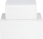HofferRuffer Faux Leather Jewelry Boxes, Decorative Boxes Storage Accessory Organizer with Gold Hardware Decor, Classic Vegan Leather Set of 2 Pieces (White)