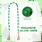 Equsion Seasonal Wooden Bead Garland with Tassels, 3.3 ft Holiday Vintage Boho Bead Garland Easter Tray Decoration, Vase Wall Room Art Birthday Party Decoration(Gradient Green)