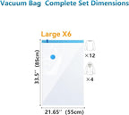 6 Pack Vacuum Storage Bags，Space Saver Bags(6 Pack Large),Compression for Comforters and Blankets, Sealer Clothes Storage, Hand Pump Included