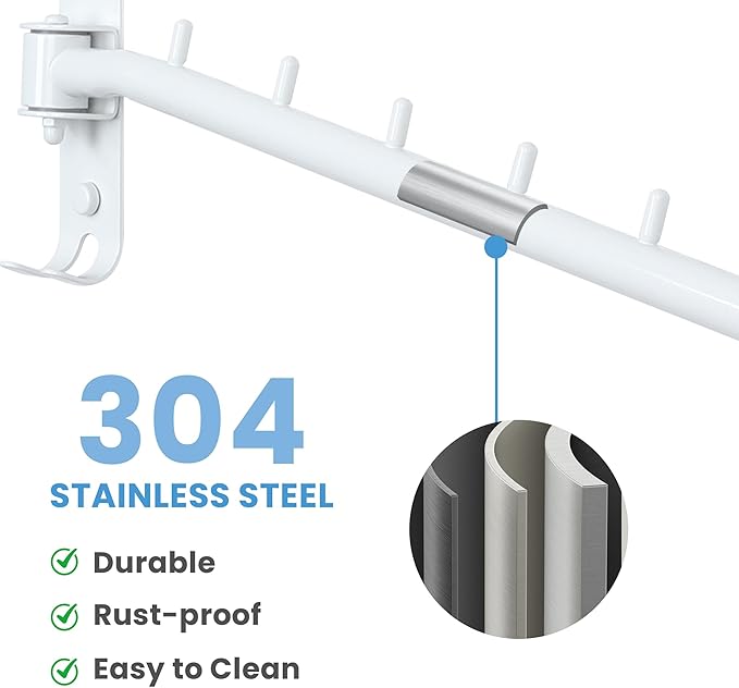 Swing Clothes Hanger Rack, Garment Racks Folding Clothes Bar Wall Mounted, 180°Rotation Laundry Drying Rack 304 Stainless Steel Space Saving for Laundry Room Bedroom Balcony, 11.93" Long