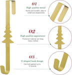 15 inches Christmas Decorative Wreath Hangers for Front Door;Over the Door Hooks (Gold, Christmas Tree)