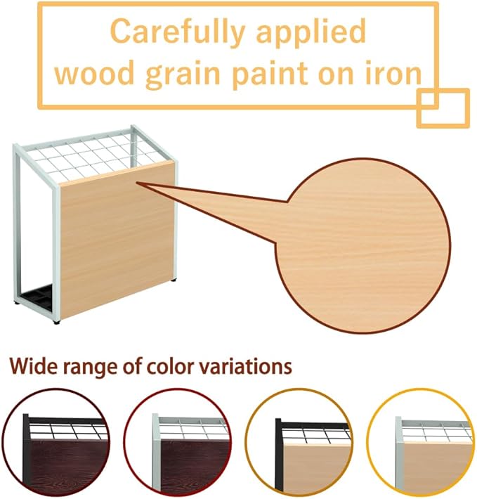 AKIRA Mid-Size Umbrella Stand for 12-Umbrellas Modern Natural Wood Grain & Gray Metal Entryway Organizer Rack Holder for Office or Lobby, Model US-US-0325-GYNA