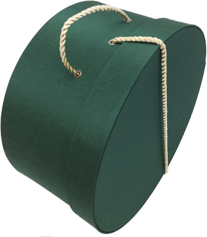 Sarah's Hat Boxes Classic Dark Green Hat Box – 18.5" x 9.5" (Dia. x Ht.) Handmade in USA – Odorless Non-Toxic Adhesive, Cording Handle – Premium Storage for Hats & Accessories
