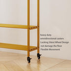 Gold Rolling Garment Rack with Shelves and Hooks,Freestanding Modern Clothing Rack with Wheels,Large Clothes Hanging Rack for Bedroom,Closet,Entryway,Wardrobe,Boutique Display