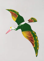 WitnyStore Wooden Bird Mobile 24" Green Crane Stork Hand Made Painted Wood Flapping Wing Birds Hanging Ceiling Decor Wind Chimes Handcrafted Art Animal Decorative Collectibles Décor Gifts Souvenirs