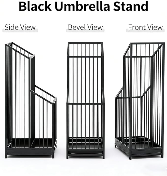 Umbrella Stand with Drip Tray, Black Indoor Umbrella Holder for Entryway, Hotel & Office Entrance, Minimalist Modern Home Decor, Durable & Space-Saving Umbrella Storage Rack