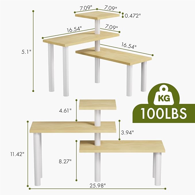 3-Tier Corner Countertop Organizer – Kitchen Counter & Bathroom Vanity Organizer, Coffee Bar Corner Shelf, Spice Rack Stand, L-Shaped Space-Saving Storage, Light, Wood