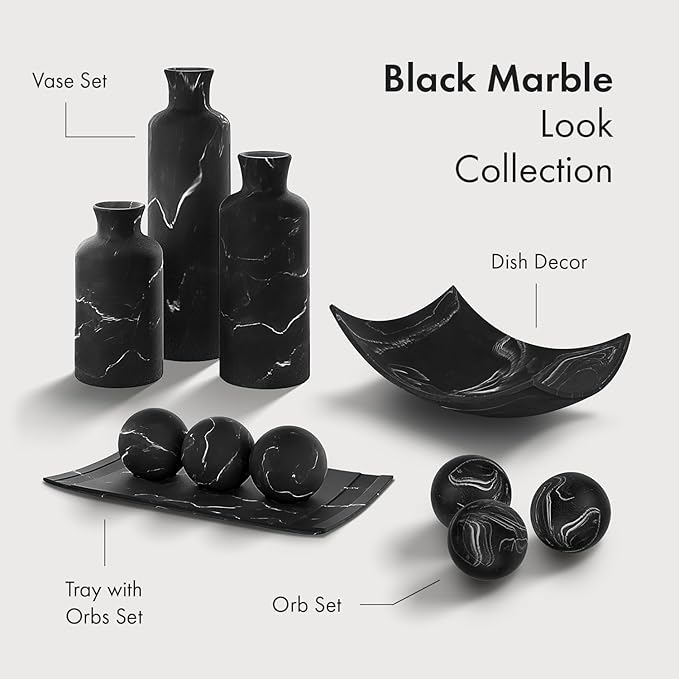 Creative Scents Black & White Small Set of 8 Marble Look Decorative Balls for Bowls – Decorative Orbs Spheres for Coffee Table Centerpiece, Dining Table, Living Room - Modern Bowl Fillers for Home