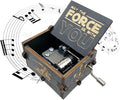 MAD DI Music Box, Wooden Hand Crank Unique Musical Boxes Theme Starwars, Mini Antique Vintage Craft Laser Engraved Home Decorations for Christmas, Wedding, Valentines, Birthday Gifts(Black)