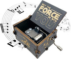 MAD DI Music Box, Wooden Hand Crank Unique Musical Boxes Theme Starwars, Mini Antique Vintage Craft Laser Engraved Home Decorations for Christmas, Wedding, Valentines, Birthday Gifts(Black)