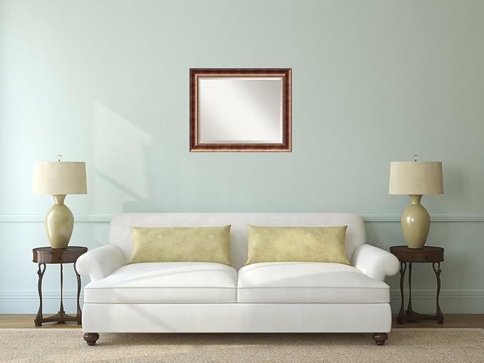Amanti Art Bronze Wall Mirror 27x33 Manhattan Bronze Rectangle Bathroom Mirror for Wall Decor Living Room, Large Traditional Wood Frame, Hangs Horizonally and Vertically, Bathroom Decor, Beveled Edge