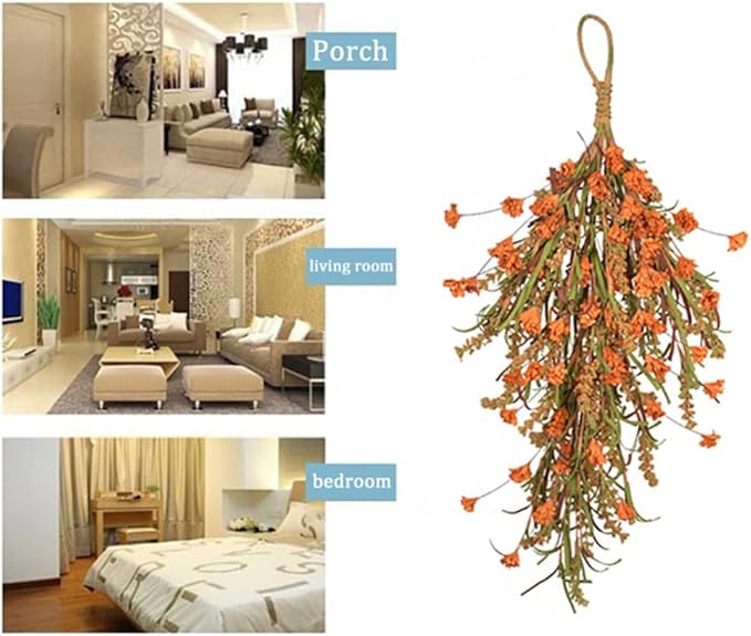 Ochine 25 Inch Autumn Fall Harvest Wreath Decor Artificial Fall Wheat Ears Farmhouse Decorative Swag Hanging Floral Swag Garland for Home Front Door Wall Thanksgiving Halloween Decorations