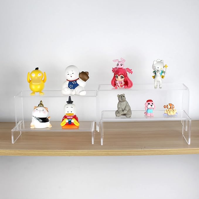 ELEGANTLIFE Acrylic Display Risers Set of 4, 4-Level Tiered Display Stands for Cupcakes, Small Figures & Jewelry, Compact Countertop Display Shelf, Multiple Colors Available (Clear)