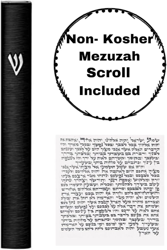 A&S Mezuzot Aluminum Mezuzah Case with 3D Painted Shin Design Easy Peel and Stick Judaica Door Mezuza for Parchment Scroll (Black, 5 Inches)