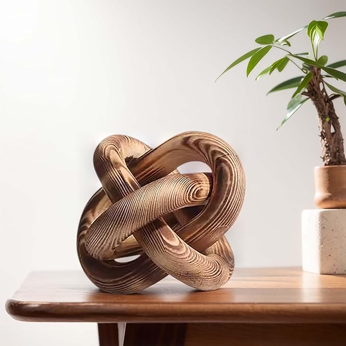 Wood Chain Link Decor--3 Link Wood Knot Decor Hand Carved Coffee Table Decor Farmhouse Rustic Shelf Decor Boho Modern Simplicity Decorative Objects for Living Room Bedroom Decorations (Retro)