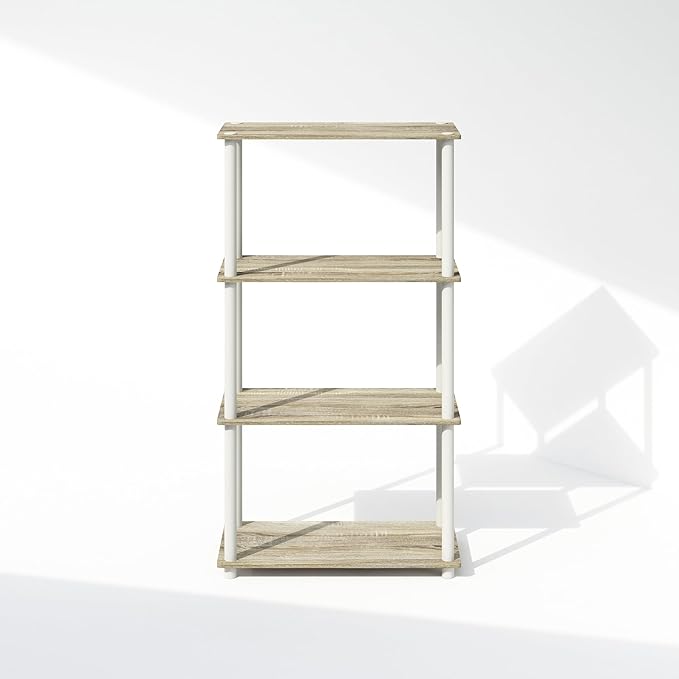 Furinno Turn-N-Tube Book Shelf, 4-Tier Bookshelf, Bookcase with Multipurpose Compact Display Rack, 11.6 x 23.6 x 43.2, for Living Room, Bedroom, Home Office, Sonoma Oak/White