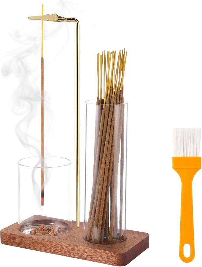 2 in 1 Incense Holder for Sticks with Glass Ash Catcher, Upside Down Anti-Ash Incense Stick Burner, Modern Vertical Incense Holder for Yoga, Spa, Meditation and Home Decor （Sqare）