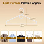 White Plastic Hangers 36 Pack, Heavy Duty Clothes Hangers for Standard Size Hangers with Center Hook & Non-Slip Pants Bar for Shirts, Pants, Coat, Dresses, Jackets, Scarves and Belts