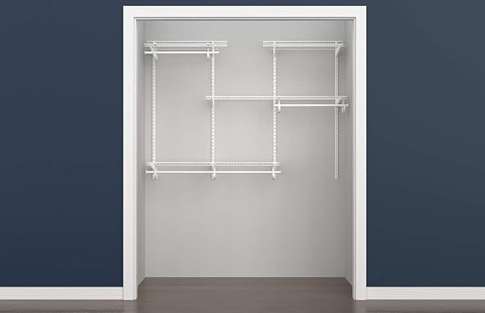 ClosetMaid ShelfTrack Wire Closet Organizer System, Adjustable from 4 to 6 Ft., With Shelves, Clothes Rods, Hardware, Durable Steel, White