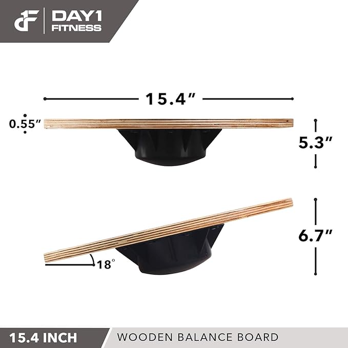 Day 1 Fitness Balance Board, 15.4” – RED - 360° Rotation, for Balance, Coordination, Posture - Large, Wooden Wobble Boards with 15° Tilting Angle for Workouts - Premium Core Trainer Equipment