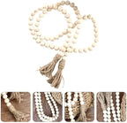 IMIKEYA Wooden Bead Tassel Decoration 57 Inch Natural Wood Beads Garland for Farmhouse Boho and French Country Home Decor Perfect for Tiered Trays and Centerpieces