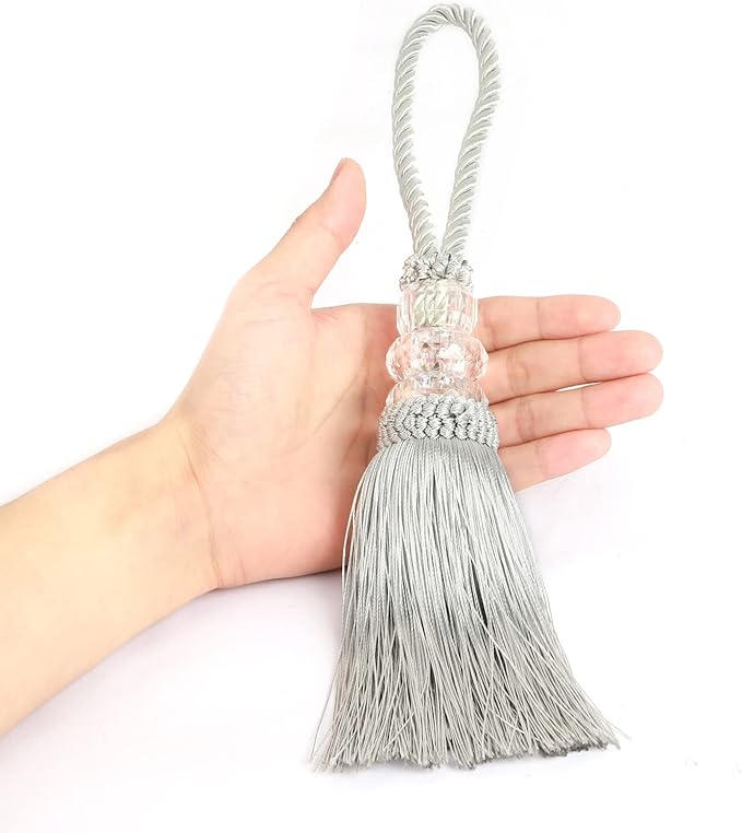 2 Pack Gold and Silver Tassel Key With Loops, Large Handmade Craft, DIY Accessories for Home Decoration (Silver, 2)