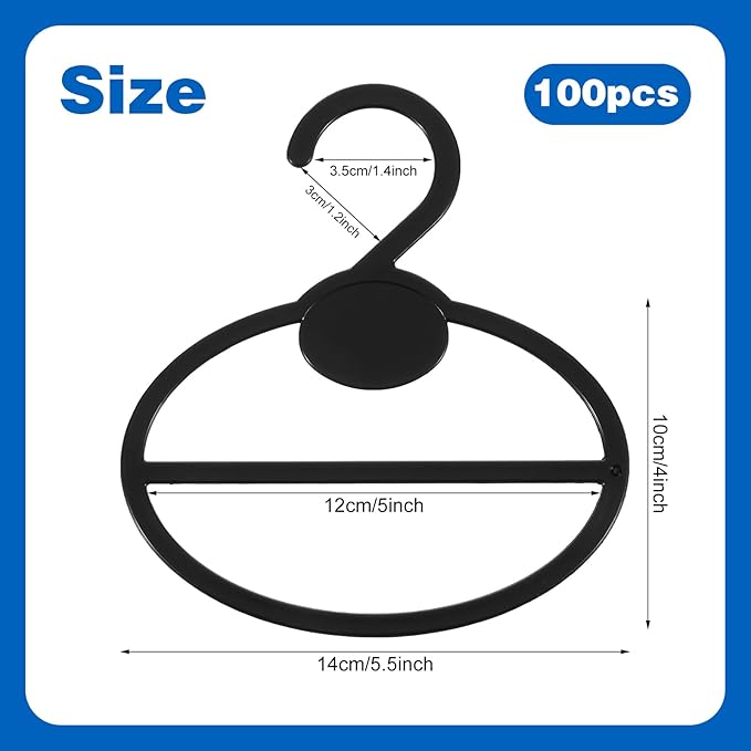 100 Pcs Black Plastic Scarf Hanger Organizer Space Saving Closet Accessory Holder for Scarves, Belts, Ties, Headscarves, and More
