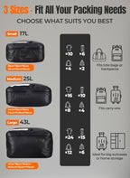 Vacuum Bags for Travel with Wireless Pump, 180° Open Zipper, IP67 Waterproof, Reusable Space Saver Compression Bags for Backpack, Suitcase, Home Storage(2 Pack + Pump)